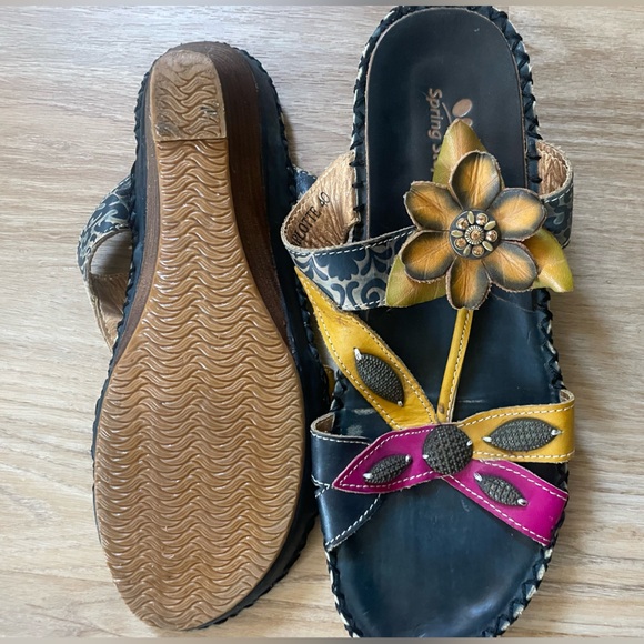 Spring Step CHARLOTTE Beaded Floral Leather Boho Sandals Slides Size 40 - Picture 5 of 5